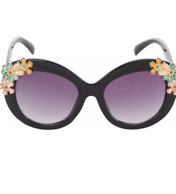 #ad Betsey Johnson Rhinestone Flowers Oval Sunglasses 100% Percent UV Protection $38.00