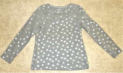#ad Womens Petite Silver Top Blouse Hearts Stretch Long Sleeve Gray Medium New $19.96