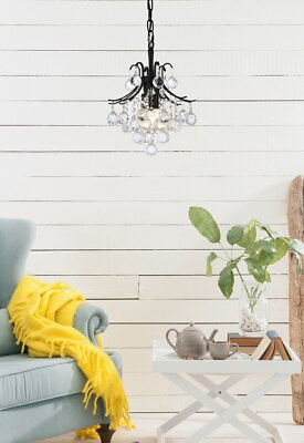 #ad Crystal Chandelier Black Small Pendant Bedroom or Bathroom Ceiling Light Fixture $243.65