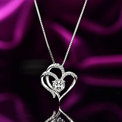 #ad Romantic Wedding Heart 925 Silver Filled Necklace Pendant Cubic Zircon Jewelry C $3.02