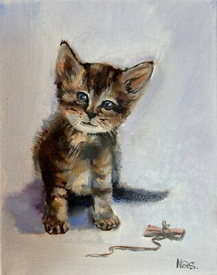 #ad Original painting oil 8x10 inch Cute Cat Painting Home Gift Wall Art Decor $49.00