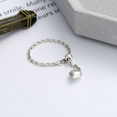 #ad Simple 925 Sterling Silver Chain Adjustable Love Tassel Pendant Finger Ring $17.00