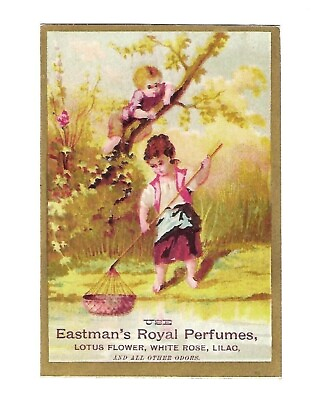 #ad c1890#x27;s Victorian Trade Card Eastmans Royal Perfumes Lotus Flowers White Rose $9.99