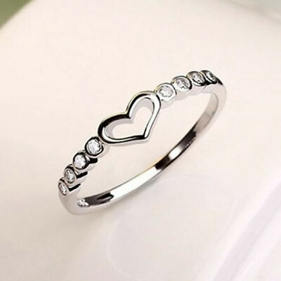 #ad Romantic Heart 925 Silver Anniversary Ring Women Cubic Zircon Jewelry Sz 6 10 C $2.65