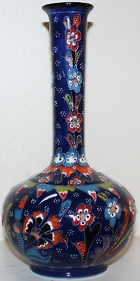 #ad Turkish Blue 10quot; 25cm Handmade Iznik Raised Floral Pattern Ceramic Vase $31.47