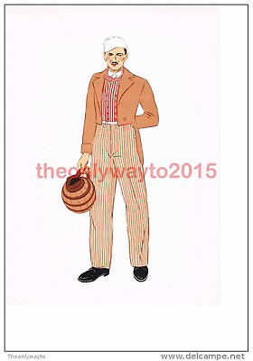 #ad Burgundy Costume of a Man Costume Book Illustration Print c1939 GBP 19.97