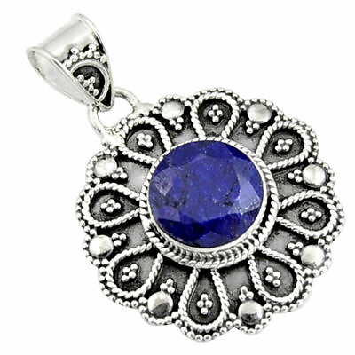 #ad Natural Blue Sapphire Round Pendant Jewelry925 Sterling SilverGift For Her $225.54