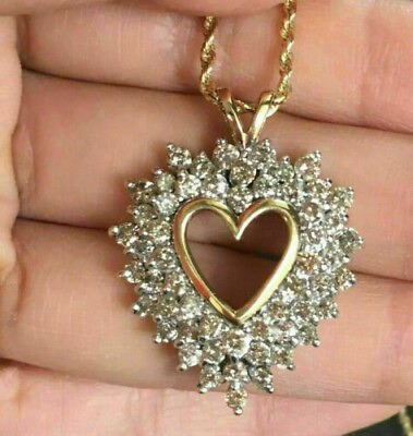 #ad 3 CT Round Cut Diamond Heart Pendant 14K Yellow Gold Over Necklace Valentine $46.20