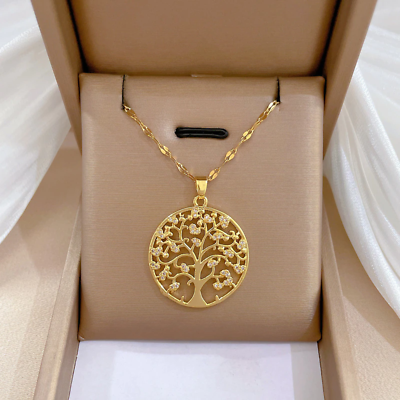 #ad Women#x27;s Fashion Jewelry Gold Cubic Zircon Tree Of Life Pendant Necklace 311 $11.66