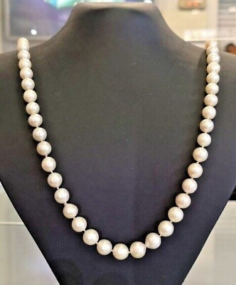 #ad 925 Sterling Silver 8MM Simulated Round Pearls Wedding Bead Necklace $249.99