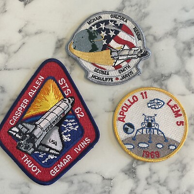 #ad Lot Of 3 US NASA Space Patches Embroidered Jacket Apollo 11 And Shuttle $10.00