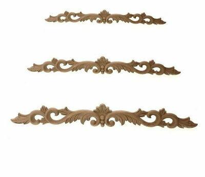 #ad Long Carved Wood Decal Solid Furniture Decoration Flower Part Applique Frame New $70.54