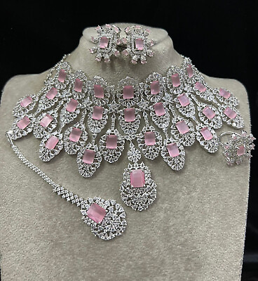 #ad Indian Wollywood Bridal Silver Plated Jewelry cz Neckless Set Wedding Women m03 $156.51
