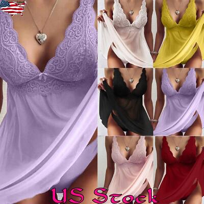 #ad Sexy Women Lace Lingerie Nightdress Babydoll Nightwear Robe Dress Sleepwear Robe $13.99