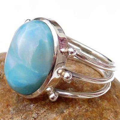 #ad Larimar Ring Solid 925 Sterling Silver Ring Statement Jewelry All Size MS306 $11.89