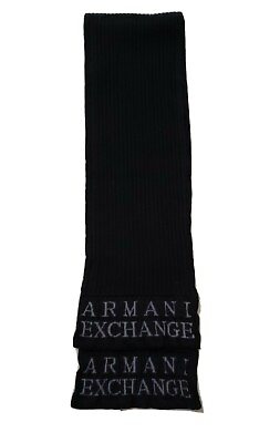 #ad Armani Exchange VTG Men#x27;s Black Knit Wool Warm Winter Heavy Muffler Scarf $178 $39.00