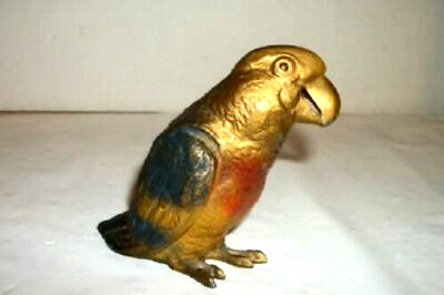 #ad ART DECO BRONZE METAL POLYCHROME GERMANY PARROT FIGURE HP MARKED ANTIQUE $46.99