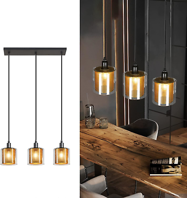 #ad #ad 3 Lights Industrial Pendant Lighting Adjustable Hanging Light Fixtures Glass $31.90