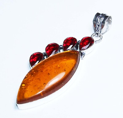 #ad Amber Garnet Faceted Gemstone Handmade Fashion Jewelry Pendant Size 3 quot; D2108 $8.99