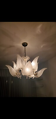 #ad vintage 8 leaf hanging white frosted porcelain chandelier $1200.00