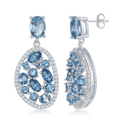 #ad Sterling Silver Multiple Blue Topaz Multi Shape With White Topaz Border Earrings $282.00