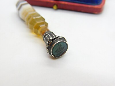 #ad Victorian Banded Agate Sterling Silver amp; Bloodstone Intaglio of Ship Seal c1850 GBP 125.00
