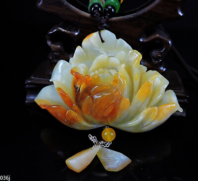 #ad 100% Natural Hand carved Jade Pendant Jadeite Necklace peony flower G036j $43.00