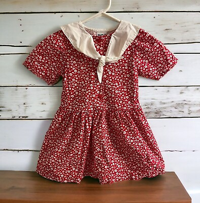 #ad Vintage Oshkosh Bgosh Girls Floral Hearts Red White Dress Size 4 Short Sleeve $62.00