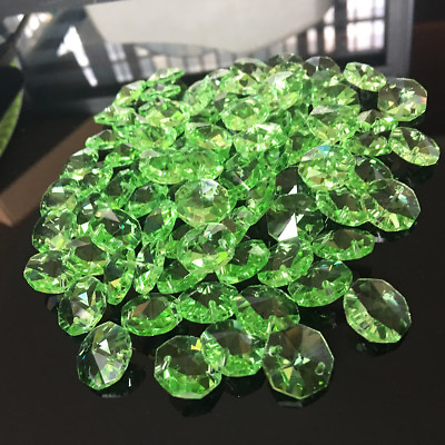 #ad 50Pc Green Octagon Glass Beads CRYSTAL Chandelier Prisms Chain Part SUNCATCHER $7.97