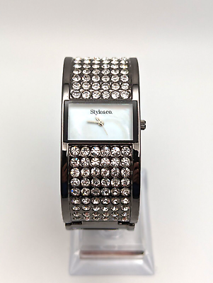 #ad Style amp; Co Ladies Bling Quartz Bracelet Watch Gun Metal Tone Band New Battery $14.99
