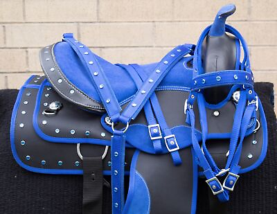 #ad USED 17 18 BLUE SILVER SHOW WESTERN CORDURA PLEASURE TRAIL HORSE SADDLE TACK $284.99