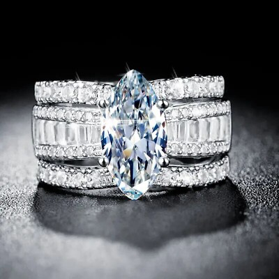 #ad Marquise Lab Created Diamond Trio Bridal Wedding Ring Set 14K White Gold Plated $159.99