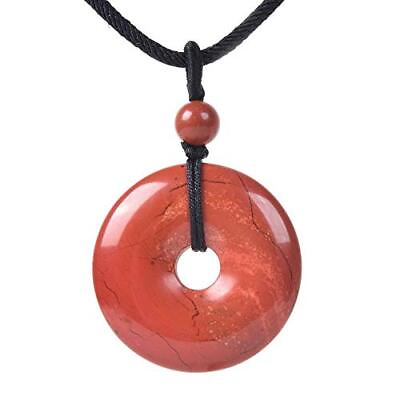 #ad Gemstone 30mm Donut Beads Reiki Chakra Pendant Necklace Handmade Red Jasper $20.23