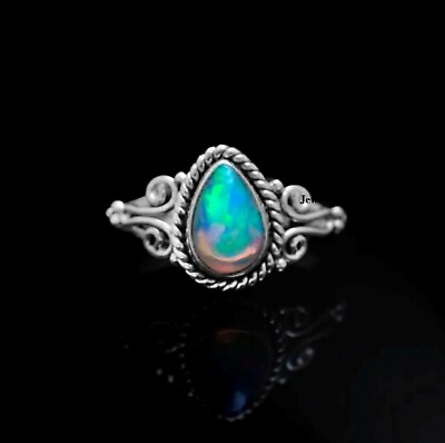 #ad Natural Opal Gemstone Ring 925 Sterling Silver Blue Flash All Size MO** $11.00