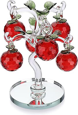 #ad Figurine Apple Tree Crystal Ornament Decor Small Red Modern Carved Free Stand $55.00