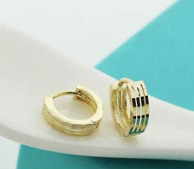 #ad 10ct Solid Gold Quatre Ring Huggie Hoops shiny elegant dainty customise 10K GBP 85.00