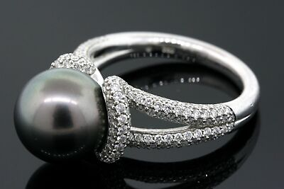 #ad Mikimoto Ring Black South Sea Pearl Tahitian 1.60ct Pave Diamond 18k size 6.5 $2785.35