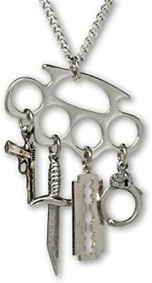 #ad Weapons Dangle on Brass Knuckles Pewter Pendant Necklace Unisex Fashion Jewelry $48.95