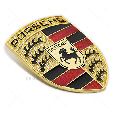 #ad Gold Front Hood Crest Emblem 911 928 944 993 996 997 991 930 Cayman Cayenne $64.39