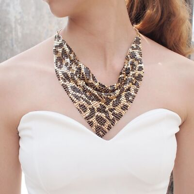 #ad Leopard Necklace Shining Metal Slice Bib Women Collar Jewelry Accessories $13.58