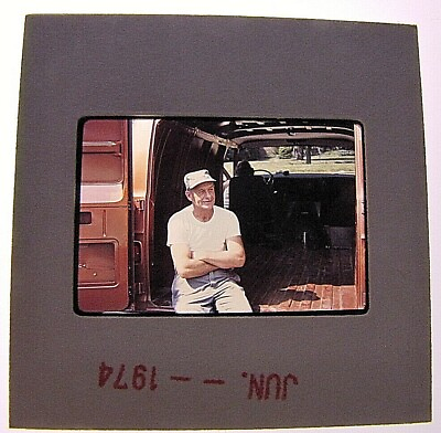 #ad Vintage 1974 Color Slide Film Photograph Man Sitting on Cargo Van $14.87
