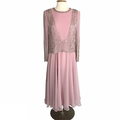 #ad #ad Jack Bryan Sequin Mother of Bride Dress A Line Flare Lagenlook Pink Size Large $97.49