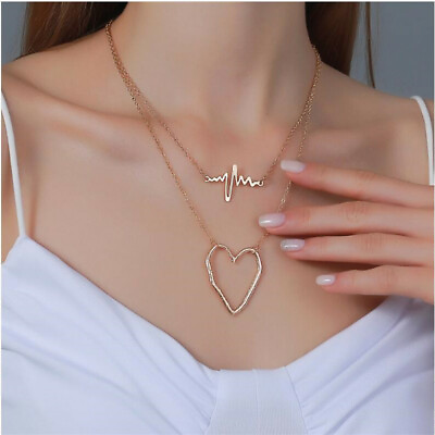 #ad Love Heart Shape Pendant Necklace Clavicle Necklace Choker Metal Necklace Collar $3.49