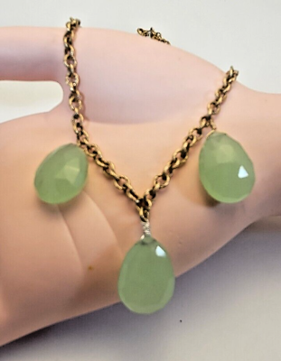 #ad Nashelle Grape Green Faceted Teardrop Quartz Necklace On Gold Filled Link Chain $149.00