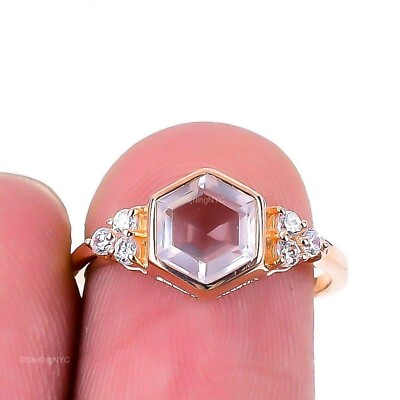 #ad Gold Plated Rose Quartz Gemstone Ring Size 7 925 Sterling Silver For Girls $7.99