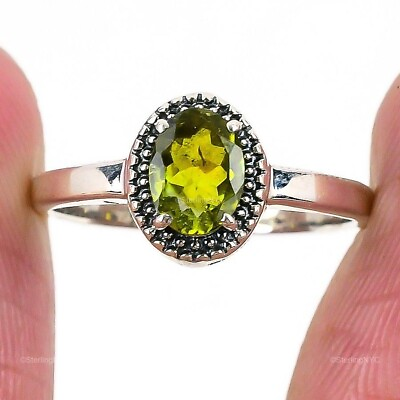 #ad Natural Peridot Gemstone Statement Ring Size 7 925 Sterling Silver Jewelry $12.99