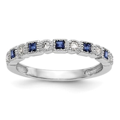 #ad 14k White Gold Diamond with Sapphire Band Ring $1319.99