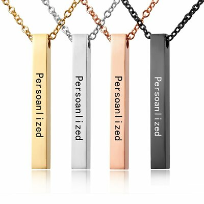 #ad DIY Personalized Stainless Steel Name Bar Necklace Custom Date Symbol Pendant $2.69