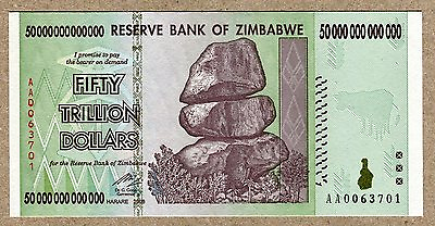 #ad Zimbabwe 50 Trillion Dollar EXTREMELY LOW Serial AA00.... Money Inflation Record $189.05