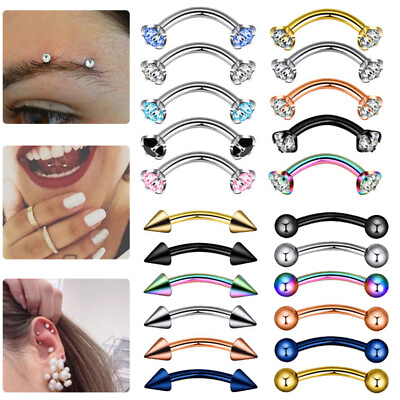 #ad 5 6PCS Surgical Steel Eyebrow Banana Ring Piercing Curved Barbell Lip Ring 16G $5.99